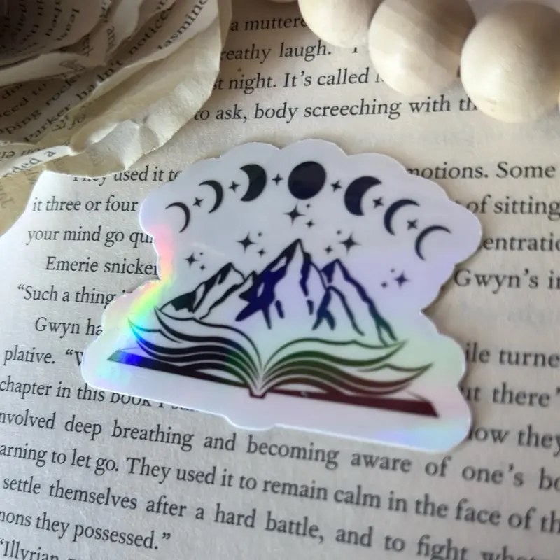 Bookish Sticker Kindle Sticker Fantasy Book Sticker 3" Wide Waterproof Glossy Clear Glitter Laminate Finish with Moon Decor for Book Lovers