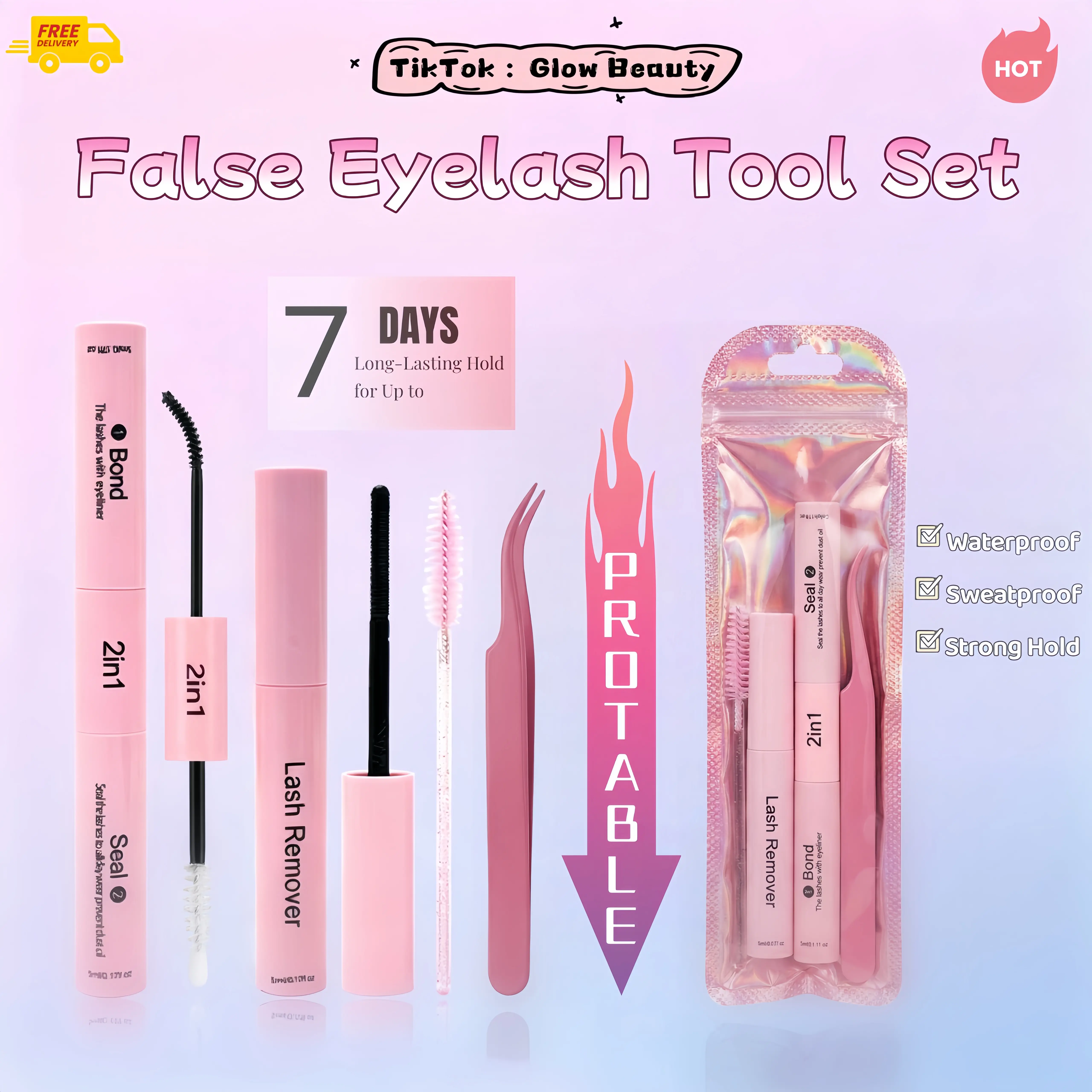 4-in-1 Lash Bond & Seal Cosmetic Set, Lightweight Portable Travel-Friendly Kit - Sweatproof Long-Lasting Bond, Oil-Free Remover, Precision Tweezers, Spoolie Brush - Easy-Apply Residue-Free DIY At-Home Makeup Lash Extension Tools, Water Proof, Lash Glue