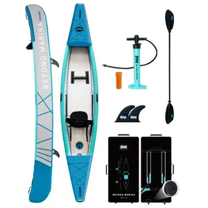BEYOND MARINA 12.5 ft Inflatable Kayak, Rigid Drop-Stitch Floor, Stable Hard-Bottom Portable Kayak for Lake, Beach, River & Camping - Pathfinder