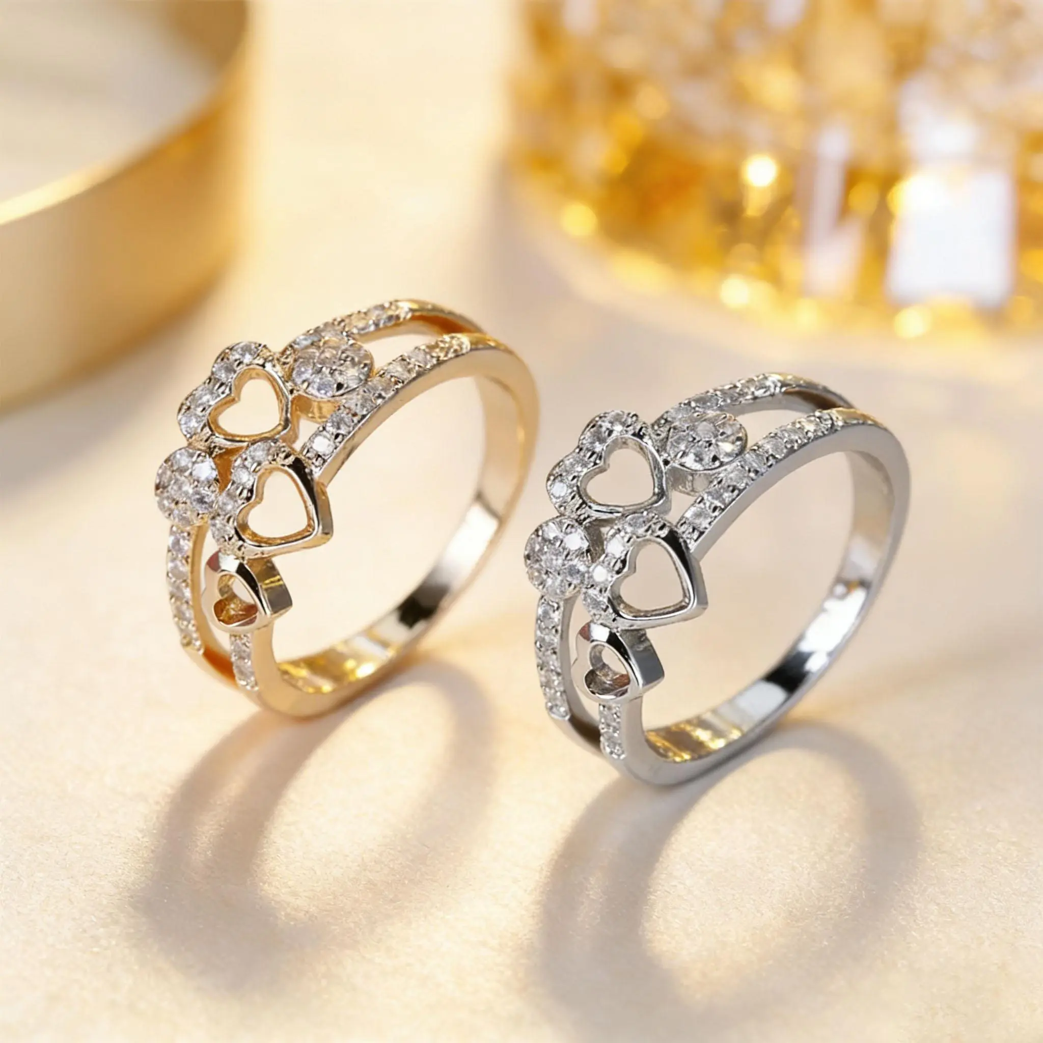 Women's Heart Design Ring - 1PC/2PC Hollowed-Out Costume Jewelry with Dense Inlay Sparkle, Meaningful Romantic Anniversary Gift for Daily Wear, Meaningful Gifts, Everyday, Female