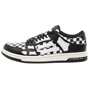 AMIRI Men's Low-Top Leather Sneakers with Round Toe and Lace-Up Closure in Black and White Trending Shoes, House White Official Shoes to Get / Maison Mihara