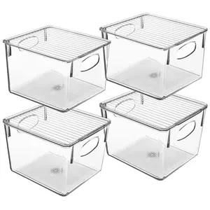Sorbus 4 Pack Clear Fridge Bins With Handle and Lid