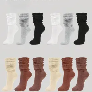 Socks Set, Girls' Solid Color Crew Socks, Simple Versatile Knitted Split-Toe Socks, Fall Winter Warm Mid-Calf & Long Socks, Casual Soft Socks, Casual Comfy Socks