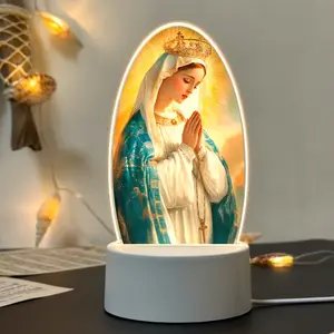 Mary Night Light, Acrylic Round LED Lamp, USB Desktop Decorative Light, Christian Religious Design, Perfect Gift for Holidays