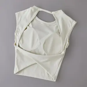 fitness clothes Yoga Short Sleeved Women's Fixed Chest Pad Sexy Backless Short Sports TShirt Sexy Yoga Tops Waist Slimming Fitness Vest Workout Activewear Volleyball Uniform