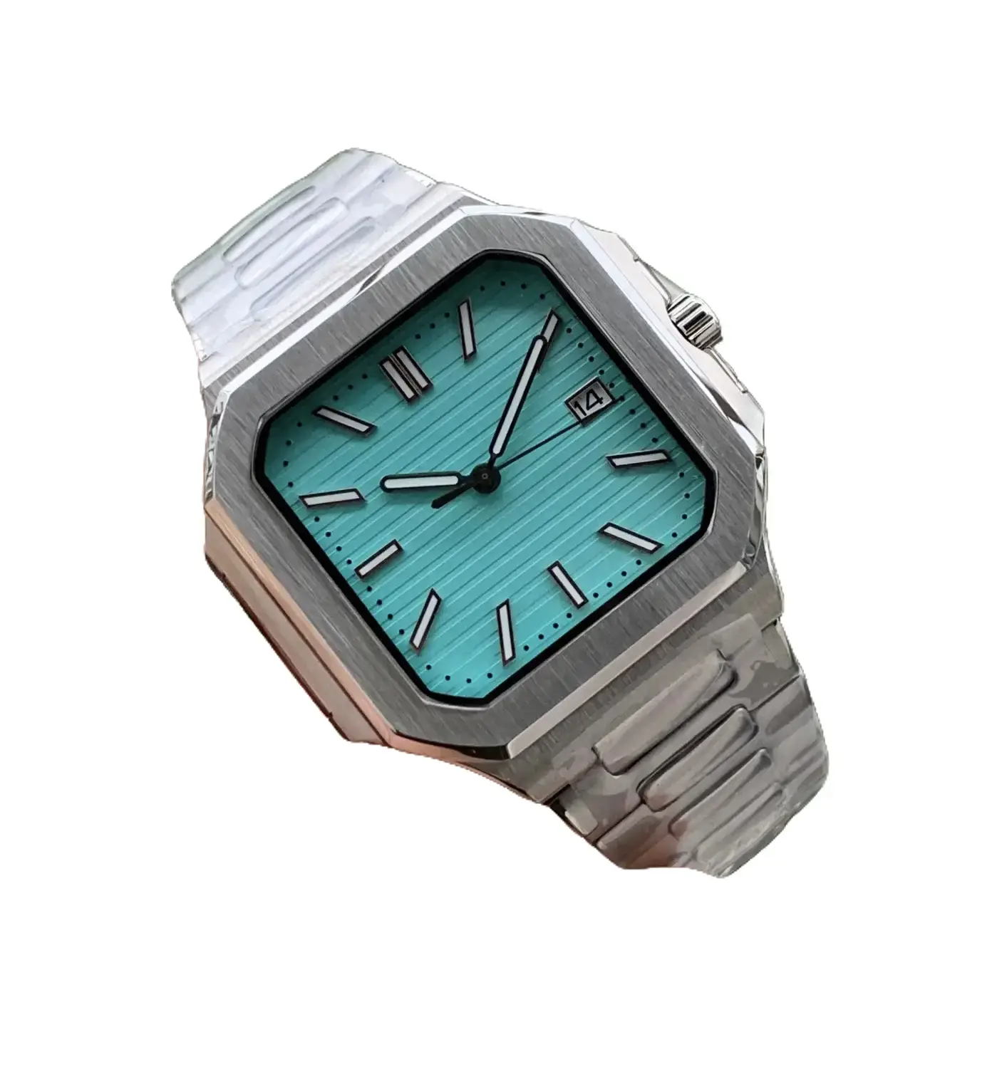 Silver bracelet blue dial square fashion trend watch