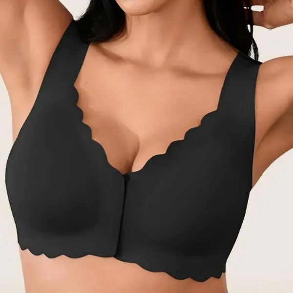 Front Closure Bras for Women Seamless Wireless Push Up Bra No Underwire Full Coverage Comfort Bras Mastectomy Bralettes Scallop Detail Bra Scalloped Push Up Womenswear Minimalist