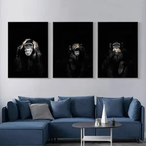 Monkey Pattern Unframed Painting, 3 Counts/set Modern Canvas Wall Art, Unique Artwork, Wall Decor for Home Living Room Bedroom Office School