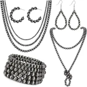 Navajo Jewelry Set for Women Navajo Necklace Beaded Bracelet Dangling Earrings Multilayer Boho Vintage Choker Necklace Western Jewelry for Cowgirl