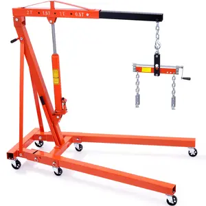 VEVOR Hydraulic Engine Hoist with Lever,  2 Ton/4400 LBS Heavy-duty Cherry Picker Shop Crane, Foldable Engine Crane and Engine Hoist leveler for Auto Repair, Motors, Weights Lifting, Loading