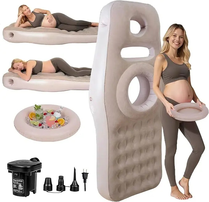 Inflatable Pregnancy Pillow with Belly & Head Hole | Prone Maternity Pillow for Stomach Sleepers | Portable Pregnancy Mattress for Tummy Sleep, Massage & Pool Float