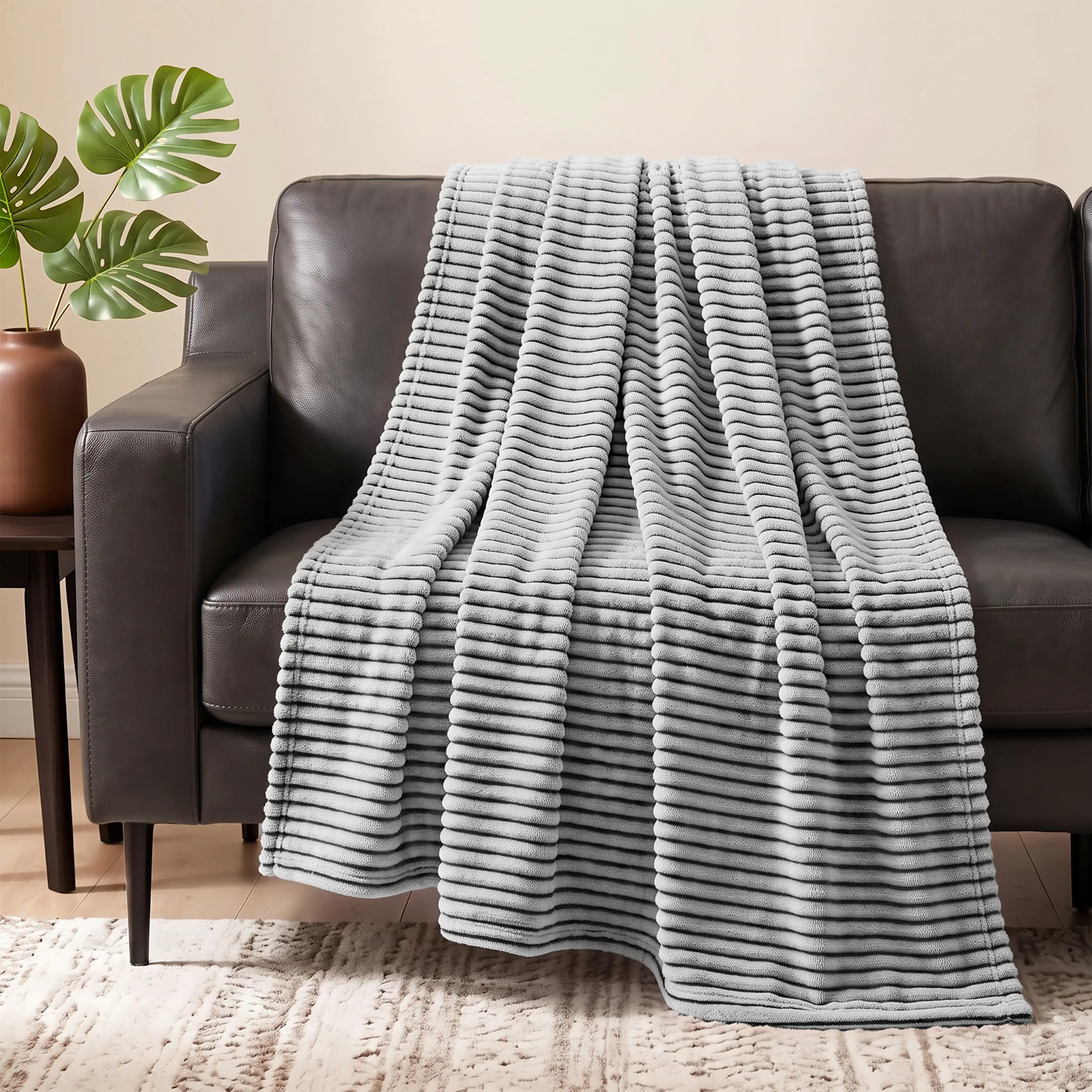 Ribbed Fleece Throw Blanket