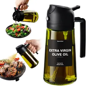 2-in-1 470ml Spray Bottle Oil Dispenser, Olive Oil Sprayer, Multifunctional Sprayer and Pourer for Kitchen Cooking, Air Fryer, Baking, Salad and BBQ