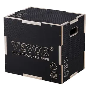 VEVOR 3 in 1 Plyometric Jump Box,  16/14/12 Inch Wooden Plyo Box, Platform & Jumping Agility Box, Anti-Slip Fitness Exercise Step Up Box for Home Gym Training, Conditioning Strength Training, Black