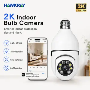Hawkray 4MP Smart Light Bulb Camera  Monitoring Full Color Night Vision Easy Installation Motion Detection Two-Way Audio 5G/2.4G Dual-WiFi US Local Cloud Cord Safety Socket Dual Lens Surveillance