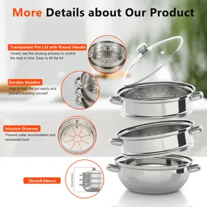 3-Tier Stainless Steel Steamer 28cm 11in 2026 Trending Dishwasher Safe Polished for Seafood Vegetables Rice Soup Induction Gas Electric Stoves Cookware Steaming