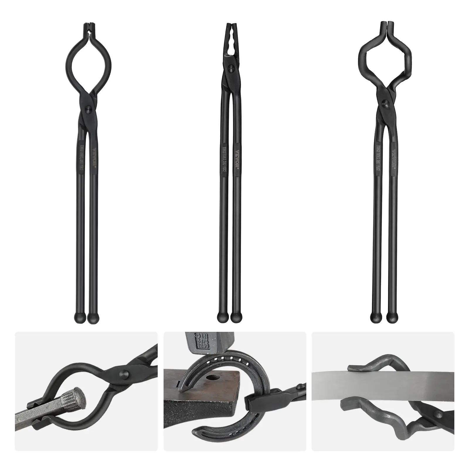 VEVOR Blacksmith Tongs, 18" 3 PCS, V-Bit Bolt Tongs, Wolf Jaw Tongs and Z V-Bit Tongs, Carbon Steel Forge Tongs with A3 Steel Rivets, for Beginner and Seasoned Blacksmiths, Bladesmiths and Craftsmen