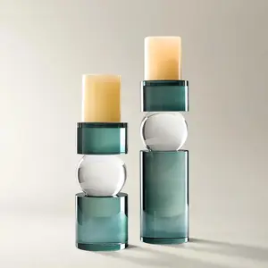 Z Gallerie Leroy Crystal Pillar Holder Decor Glass Room Teal Stacked Sphere Silhouette Modern Drama Decoration Items