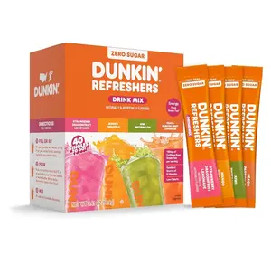 Dunkin’ Zero Sugar Refreshers Singles To Go! Powdered Drink Mix, 40 Ct Variety Pack, Energy from Green Tea, Aspartame-Free, Just Add Water