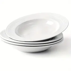 8Oz Small Pasta Plates Set of 4, 8.75'' Wide Rimmed Tea Snack Plates - 250ml Porcelain Tea & Snack Bowls, Microwave & Dishwasher Safe, Home Cutlery Tableware