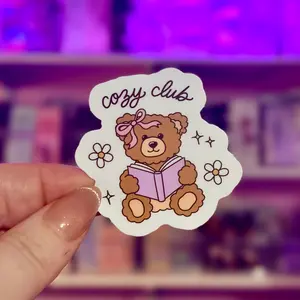 Cozy Club Bear Sticker – Durable Waterproof Bookish Decal