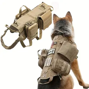 [Waterproof Tactical Harness] Durable Waterproof Tactical Dog Harness - No-Pull Service Vest with Multiple Pockets, Machine Washable, Tan Color, Ideal for Training & Outdoor Adventures