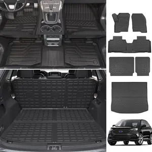 Floor Mat Compatible with 2015-2024 Ford Edge Cargo Liner Backrest Mat TPE Trunk Mat Liner (Only Fit 5-Seater) Replacement for 2015-2024 Ford Edge Accessories (Trunk Mat+Backrest Mat+Floor Mat)