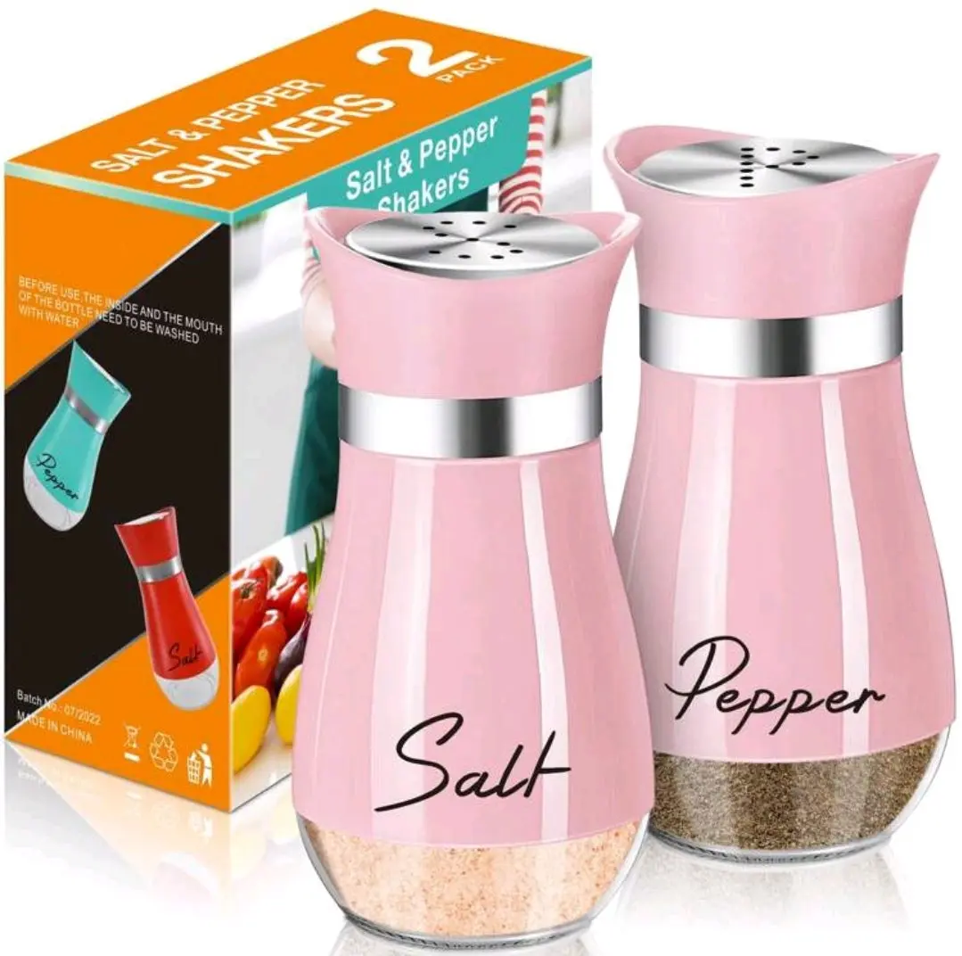 Kitchenware 2-Pcs Reusable Salt and Pepper Shakers Set - 4 oz Cooking Utensils, Glass Bottom, Stainless Steel Lid, Fine Salt & Dressing Jarred Drizzlers with Lids