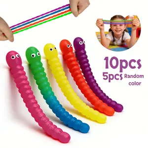 10pcs/5pcs Colorful Elastic Caterpillar Rope Early Education Supplies • Cute Stress-Relief Soft Worm • Sensory Relaxation Pull Toy, Random Colors