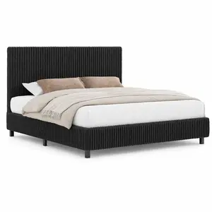 [MothersDayGift] #Summervibes AMERLIFE Upholstered Bed Frame, Corduroy Platform Bed with 3.5" Thick Gap-Free Headboard, Fully Padded, Metal Frame with Strong Slats, No Box Spring Needed
