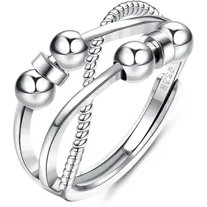 Sanfenly 925 Sterling Silver Anxiety Ring for Women Men Peace Rings for Anxiety Stress Relief Wedding Promise Ring Adjustable Thumb Rings