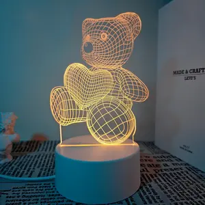 3D Heart Bear Night Light, Warm Light USB Plug-In, Bedroom & Kids Room Decor, Ideal Gift for Family, Valentine's Day Present