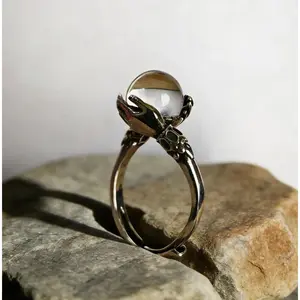 Witchtok Jewelry -  Hand-Embracing Crystal Ring, Vintage Guardian Open Band (Fits 6-10) |   Protective Pagan Jewelry |   Witchy Valentine's Gift for Her