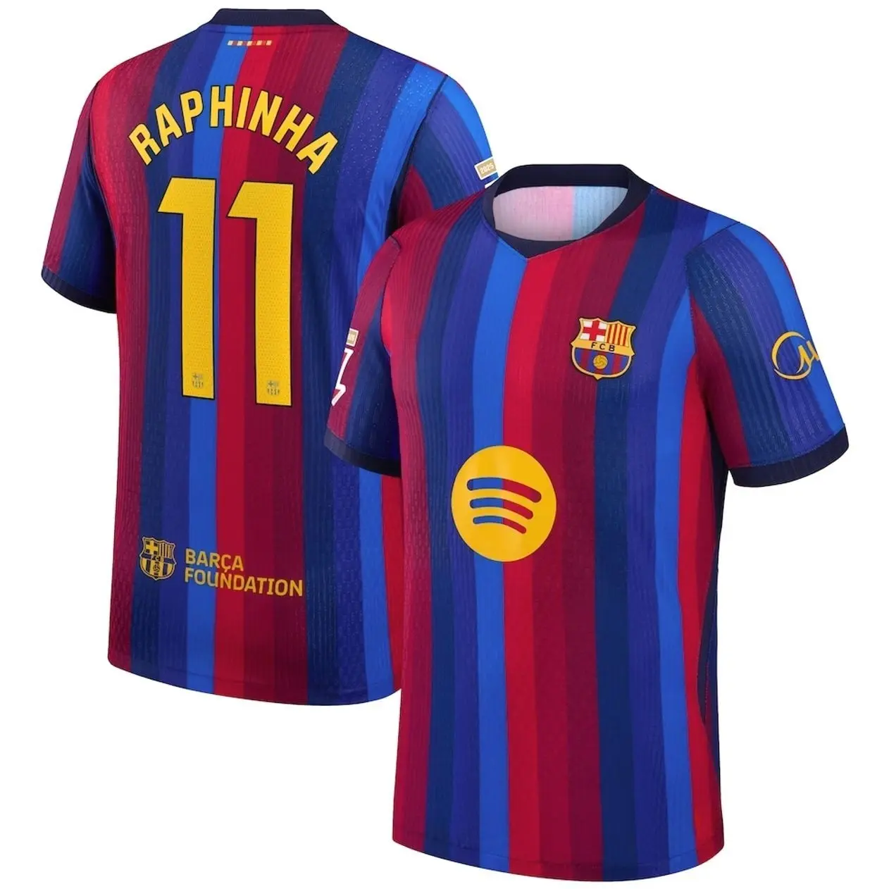 Unisex Soccer Jersey Blue Red Striped Soccer Jersey #11 Raphinha Fan Style Football Shirt 2026/2027