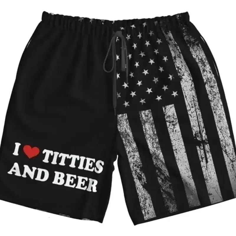 I-Heart-love-Titties-and-Beer Gag-Swimming Trunks, Quick Dry Beach Shorts Funny Men'S Swimwear Trunks for Men and