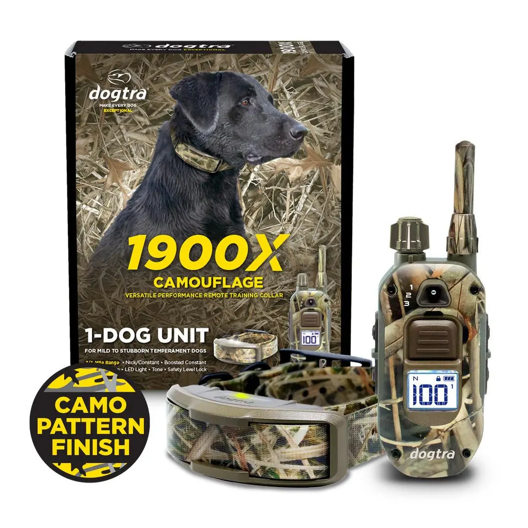 Dogtra 1900X Camouflage - 3/4 Mile - Remote Training E-Collar | Rechargeable Waterproof Dog Training Collar with Audible Tone & Vibration Modes, LED Light & Removable Contact Points - For Dogs 35 lbs+