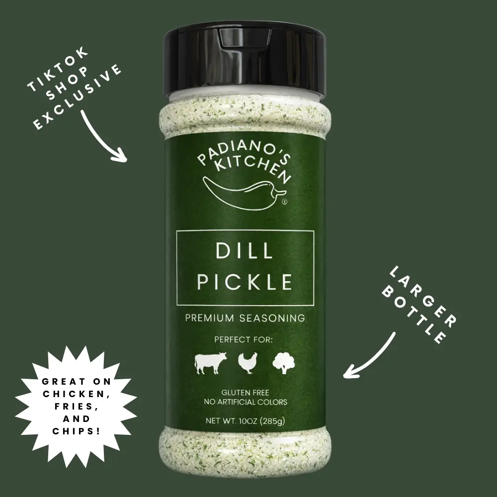 Dill Pickle Seasoning Powder Large Bottle - Premium Blend for Chips, Chicken, Nuts, Fries & More - Padiano's Kitchen Original Flavor Spice Natural Herbal