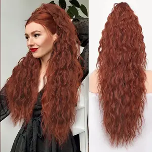 claw hair extension- 26 inch long synthetic Drawstring clip in Ponytail Hair Extensions for woman,Curly Wavy  Pony Tail Natural Synthetic Layered Fluffy Hairpieces for woman girl party daily use,Dark Brown (Natural Black)
