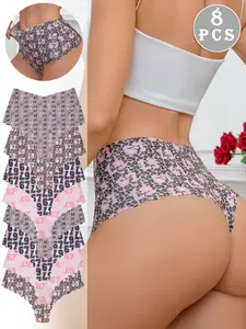 Women's Ice Silk Printed Fashion Breathable Underwear Set, Soft Comfy Panties, Breathable High-Waisted Design, XS-Xxl Sizes Available, Perfect for Daily Wear & Multiple Occasions