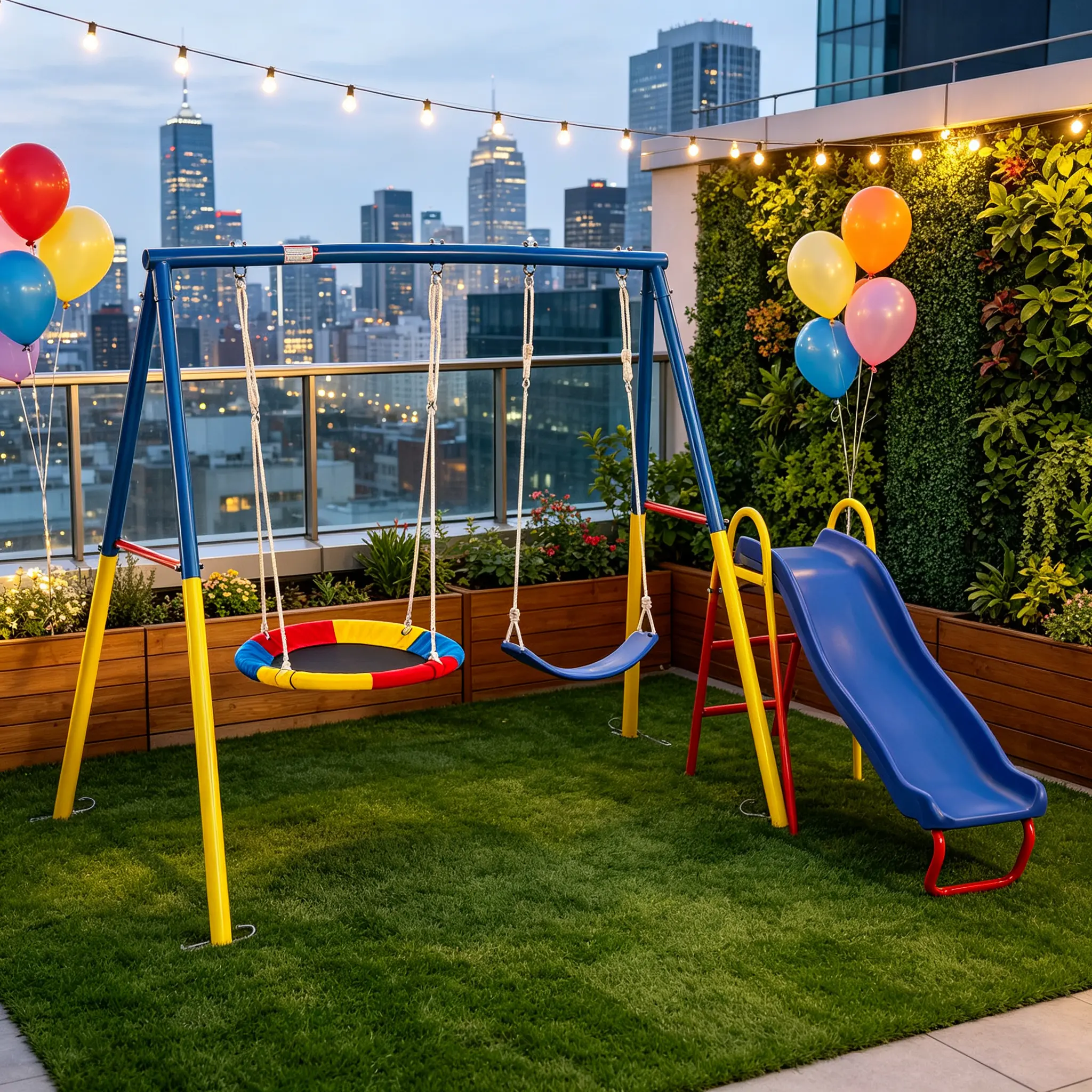 3-in-1 Heavy-Duty Metal Kids Outdoor Swing Set with Slide, Multi-Functional Backyard Patio Playset for Children's Garden Entertainment