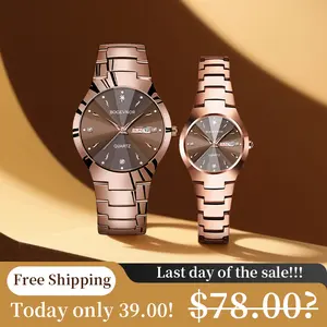 BOGEVNOR Couple's Casual Waterproof Watches, Fashionable Waterproof Round Dial Simulated Stainless Steel Quartz Watch Set with Date and Day Display Functions, Modern Trendy Accessories Suitable for Both Men and Women as Gifts, Luminous Waterproof Watches
