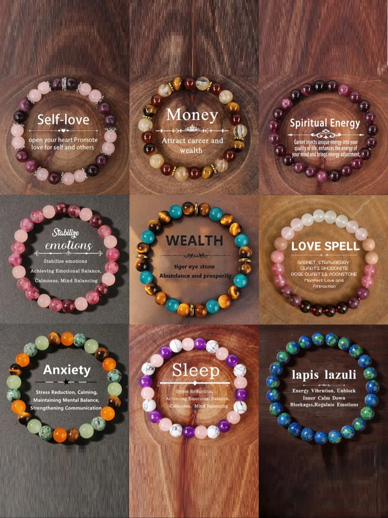 Beautiful Life 9-Piece Set Beautiful Stone Bracelet, Bracelets Stack, Stylish Accessory for Everyday Wear, Perfect Gift Idea for Her, Romantic Bracelet Set, Pretty Bracelet