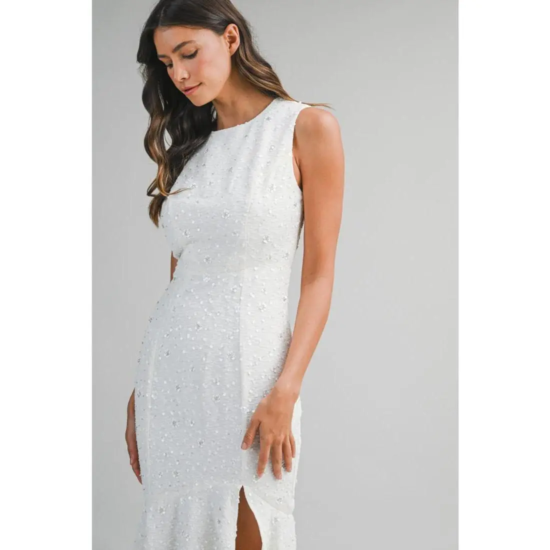 Whitney Beaded Sequin Mermaid Hem Midi Dress - White - TikTok Shop Whitney Beaded Sequin Mermaid Hem Midi Dress - White - TikTok Shop