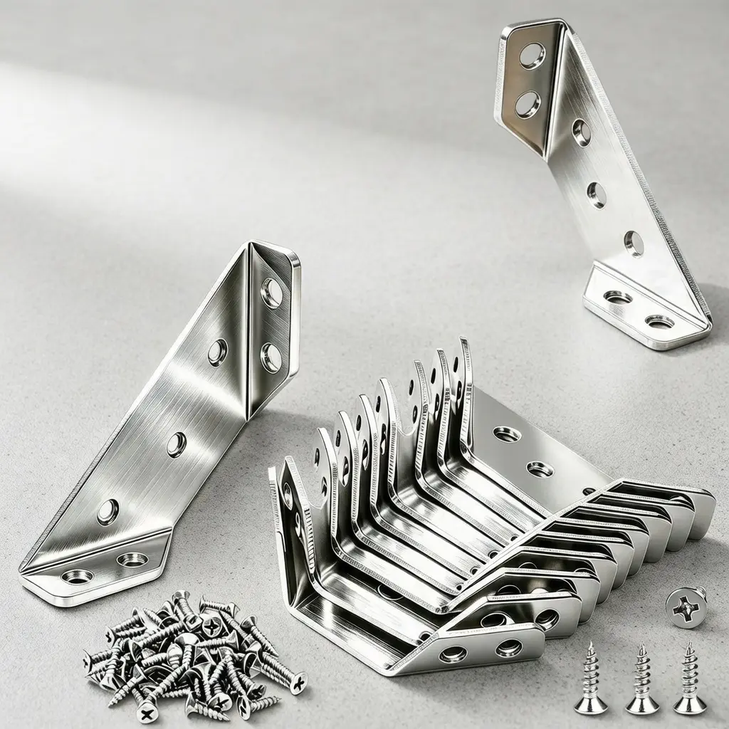 Metal L Bracket Corner Braces Trending 10 PCS Stainless Steel Universal Furniture Corner Connector Hardware for Shelves Table Cabinet Drawer Wood DIY Home Repair Supplies campingessentials