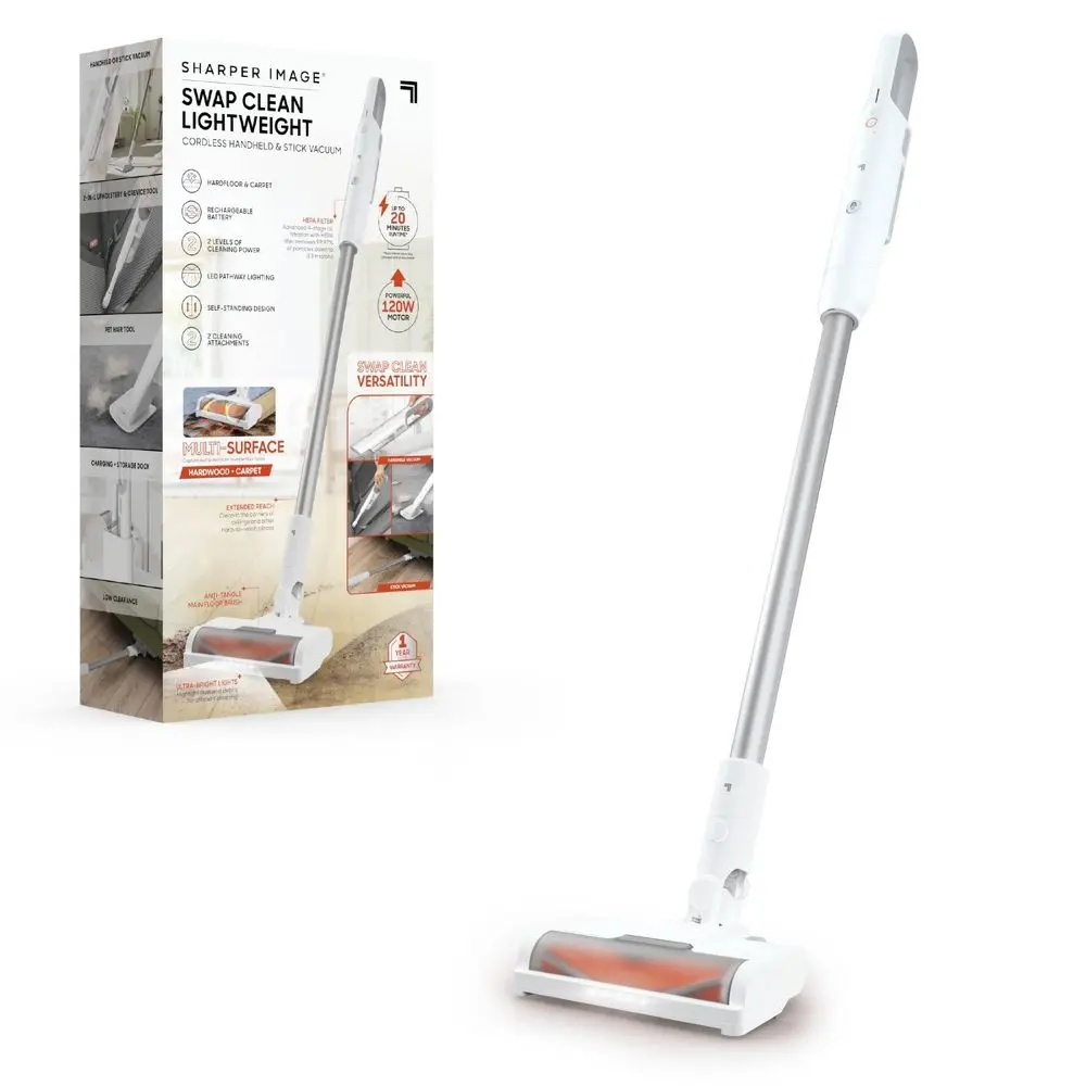 Sharper Image 2-in-1 Cordless Vacuum - Lightweight Swap Clean Handheld & Stick Vacuum, Charging Dock, 2 Levels Suction, 230 ml Dust Cup, Gray