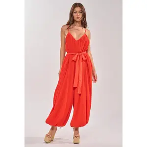 VACATIONING PLEATED JUMPSUIT IN ORANGE