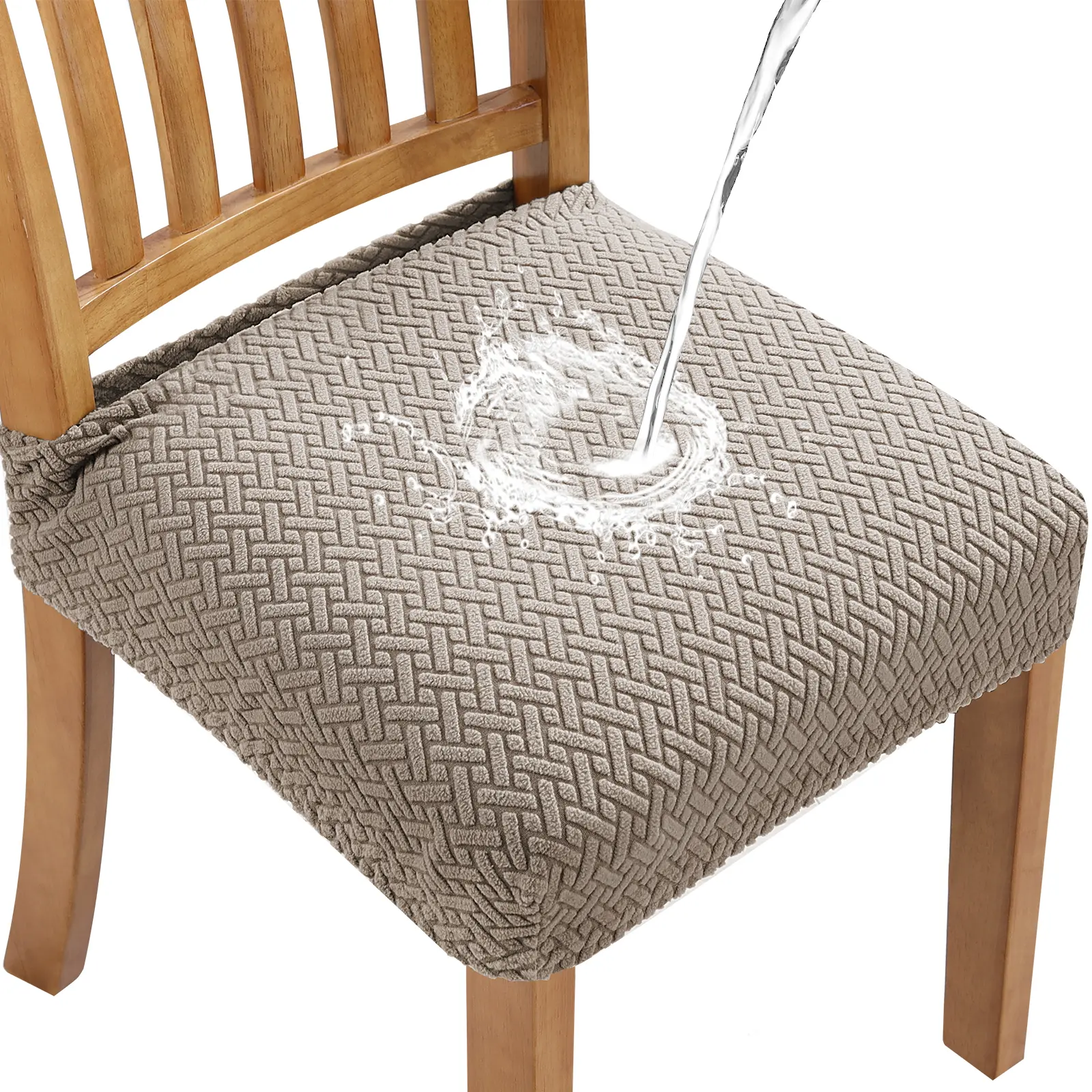 Waterproof Stretch Jacquard Dining Chair Covers, Woven Texture Soft Universal Seat Slipcovers, Set of 4/6, Home Hotel Living Room Dining Decor