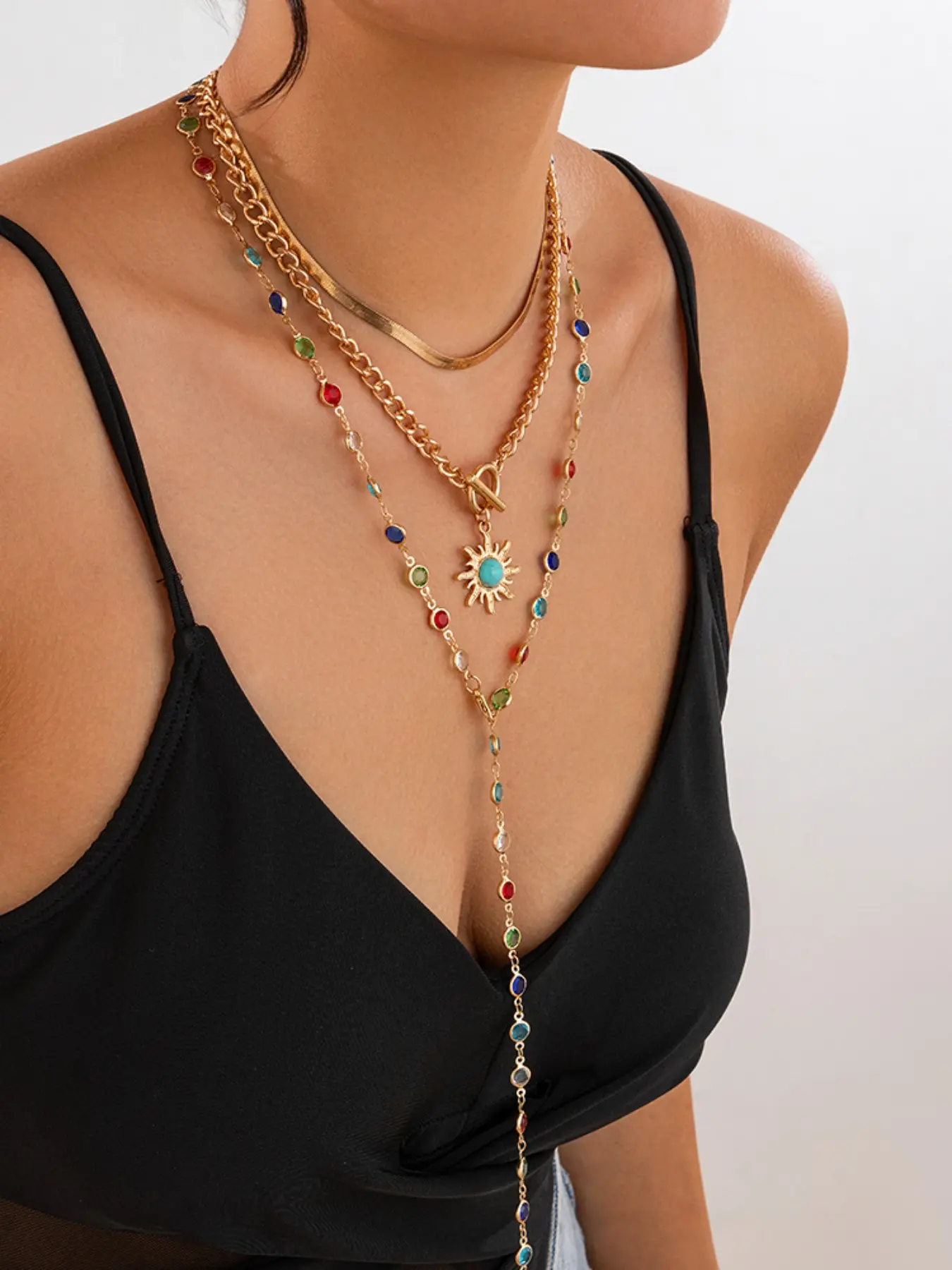 Sunflower Multi-Layer Necklace with Artificial Crystal Decorations, Statement Necklace, Perfect for Parties & Daily Wear, Creative Birthday Gift Idea