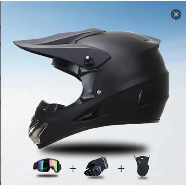 Matte Black Series Racing Helmet, Full Face Tactical Off-Road Motorcycle Helmet with Goggles & Gloves, DOT Certified Crash Safety Helmet for Adult Men, Professional Off-Road Gear for Motocross, ATV, Dirt Bike & Power Sports Riding