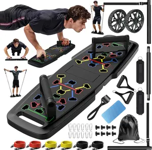 Push up Board,Home Gym,Portable Exercise Equipment,Pilates Bar and 20 Fitness Accessories with Resistance Bands and Ab Roller Wheel,Full Body Workout at Home MQRW